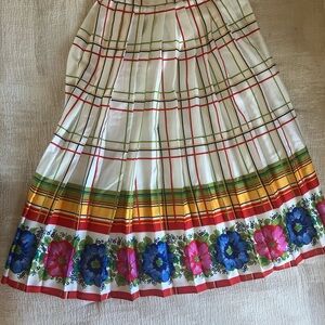 J. Crew Multicolor Plaid and Floral Midi Skirt